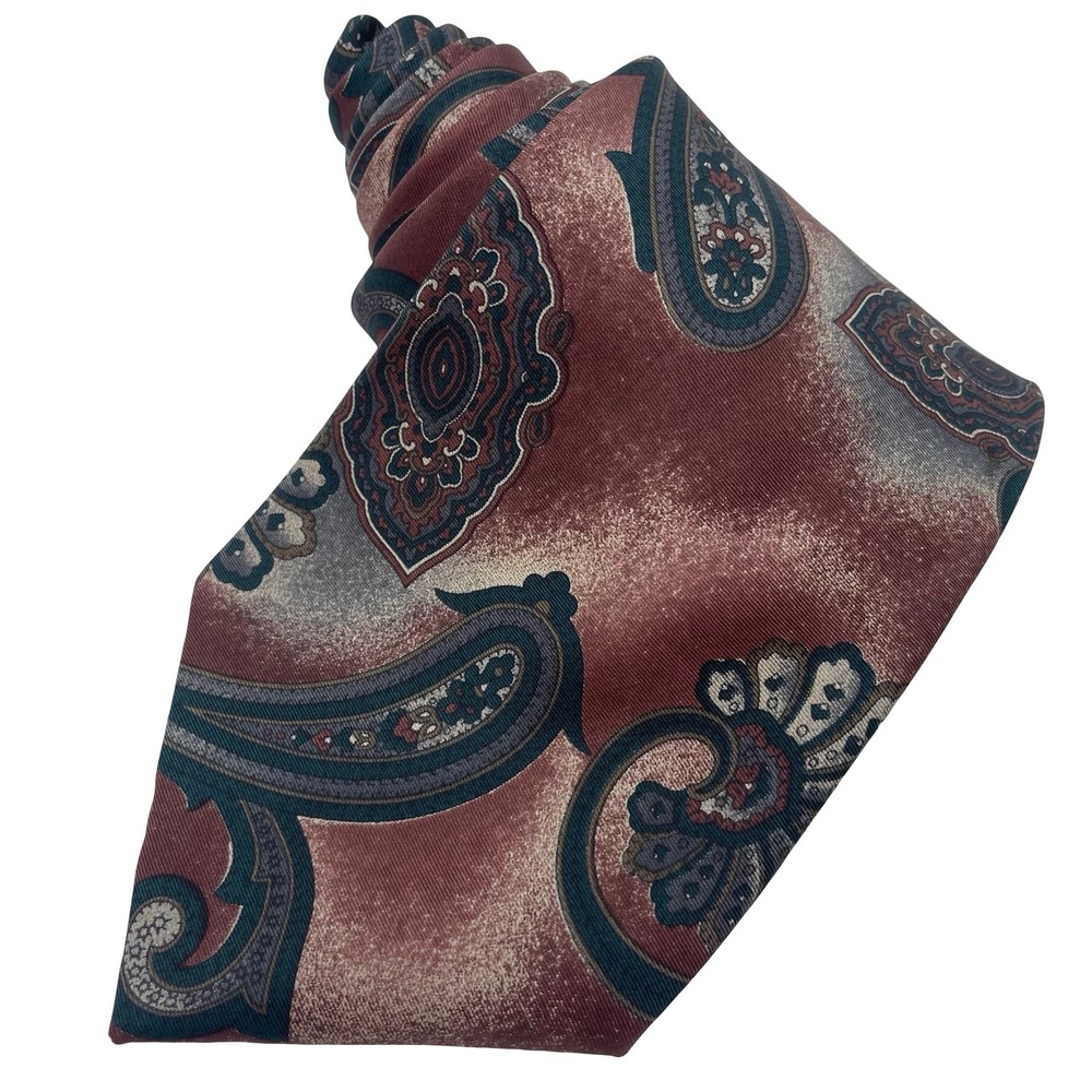 Vintage Arrow 100% Italian Silk Necktie Tie Mens Dusty Burgundy Teal Paisley
